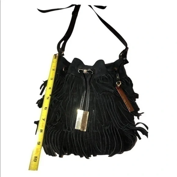 Vince camuto Joni suede leather fringed drawstring bag
